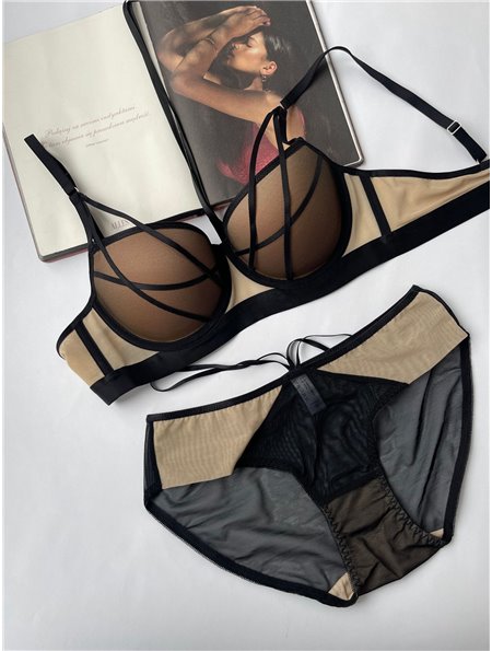 Комплект нижньої білизни Lux Ajour 035 Чорно-бежевий 035 чорно-бежевий  фото - Luxbikini