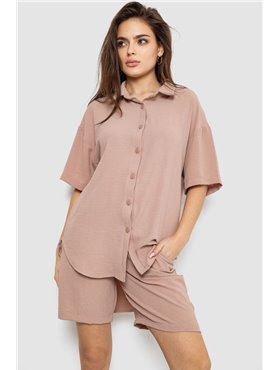 Костюм жіночий однотонний, колір бежевий, 119R0038-1 119R0038-1 AGER фото - Luxbikini