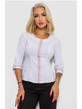 Блуза класична з вишивкою, колір білий, 230R03-2 230R03-2 AGER фото - Luxbikini