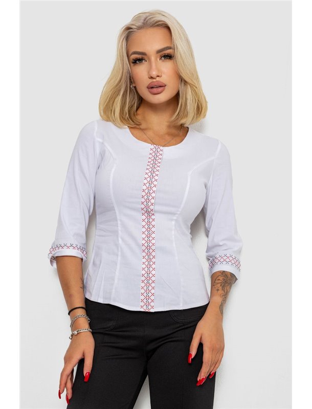 Блуза класична з вишивкою, колір білий, 230R03-2 230R03-2 AGER фото - Luxbikini
