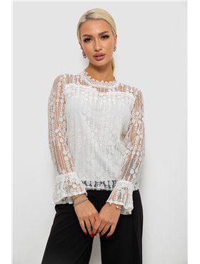 Блуза жіноча класична гіпюрова, колір молочний, 204R156 204R156 AGER фото - Luxbikini