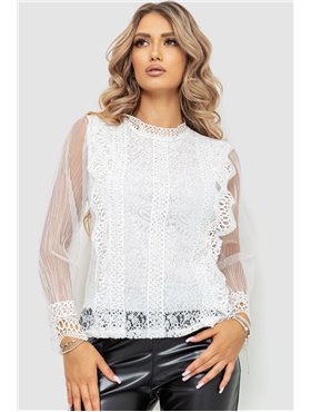 Блуза жіноча гіпюрова класична, колір білий, 204R150 204R150 AGER фото - Luxbikini