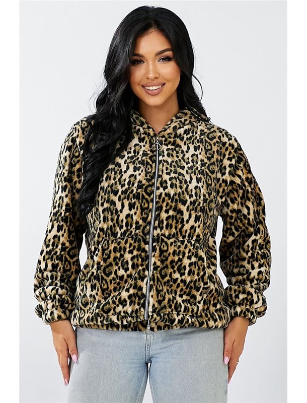 Бомбер жіночий з капюшоном, колір леопардовий, 257R48 257R48 AGER фото - Luxbikini