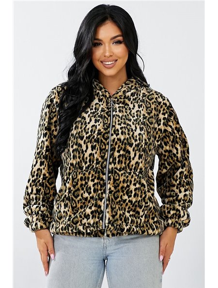 Бомбер жіночий з капюшоном, колір леопардовий, 257R48 257R48 AGER фото - Luxbikini