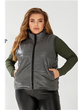 Жилет жіночий демісезонний екошкіра, колір чорний, 257R68 257R68 AGER фото - Luxbikini