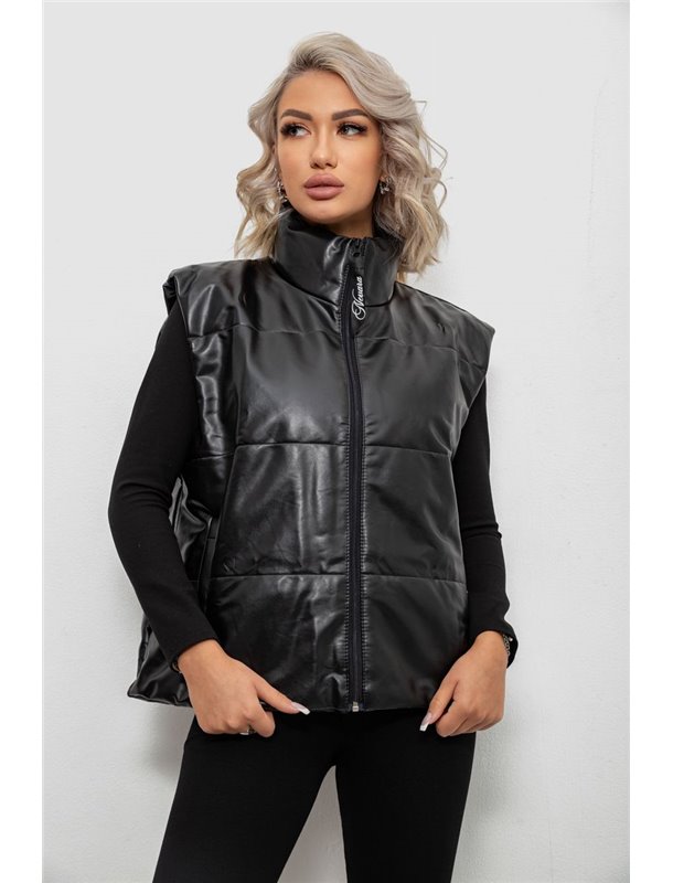 Жилет жіночий демісезонний екошкіра, колір чорний, 257R98-2 257R98-2 AGER фото - Luxbikini