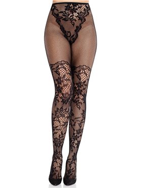 Колготки Leg Avenue Dahlia Lace Tights with Net Thigh Detail One Size SX2747 Leg Avenue (США) фото - Luxbikini