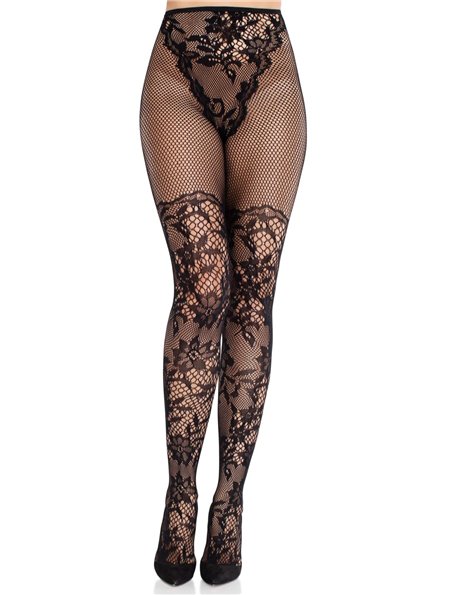 Колготки Leg Avenue Dahlia Lace Tights with Net Thigh Detail One Size SX2747 Leg Avenue (США) фото - Luxbikini