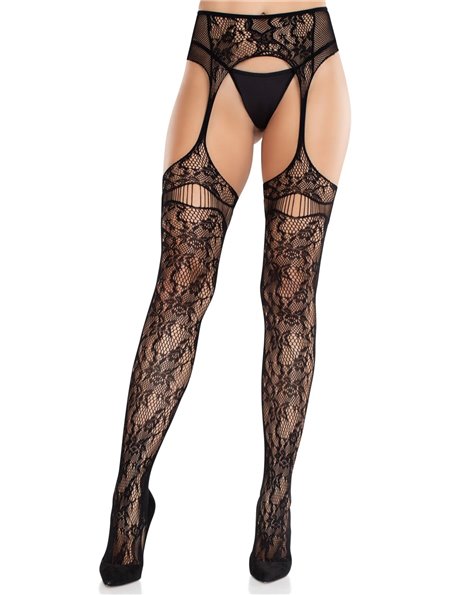 Колготки Leg Avenue Net Stockings with Attached Garter Belt One Size Black SX2752 Leg Avenue (США) фото - Luxbikini