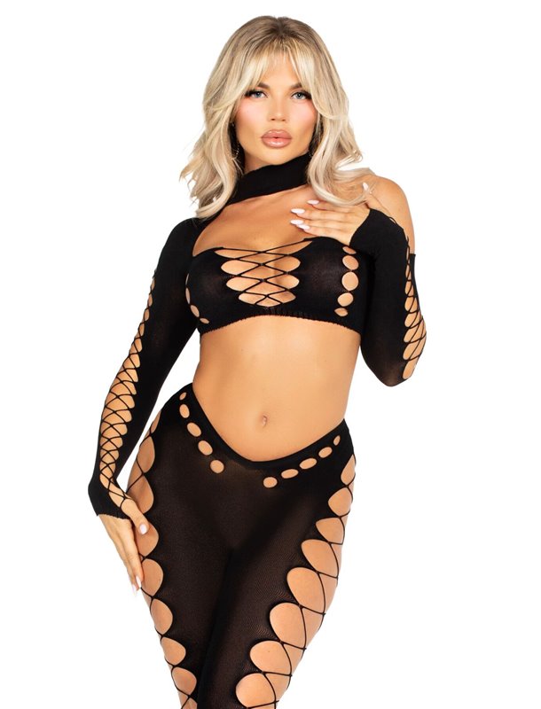 Комплект Leg Avenue Seamless Cut-Out Crop Top and Legging One Size Black SX2772 Leg Avenue (США) фото - Luxbikini