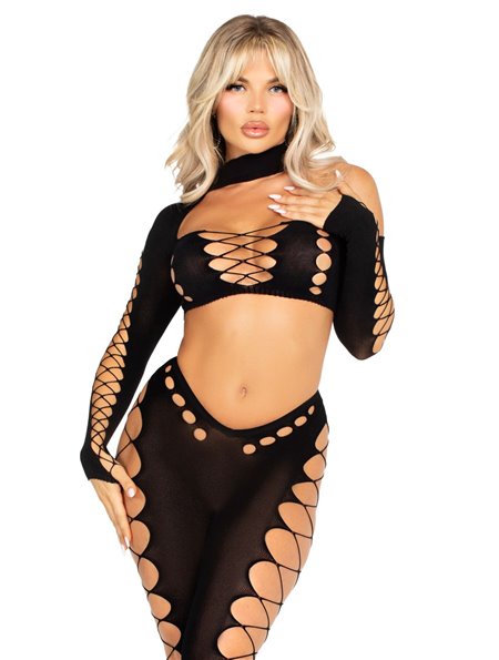 Комплект Leg Avenue Seamless Cut-Out Crop Top and Legging One Size Black SX2772 Leg Avenue (США) фото - Luxbikini