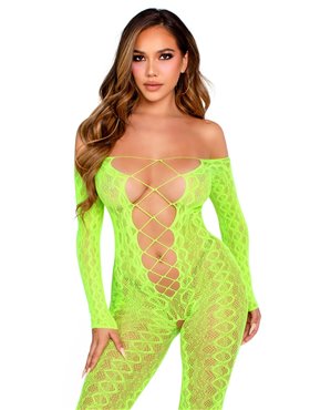 Бодістокінг Leg Avenue Crotchless Footless Lingerie Bodystocking One Size Neon Green SX2777 Leg Avenue (США) фото - Luxbikini