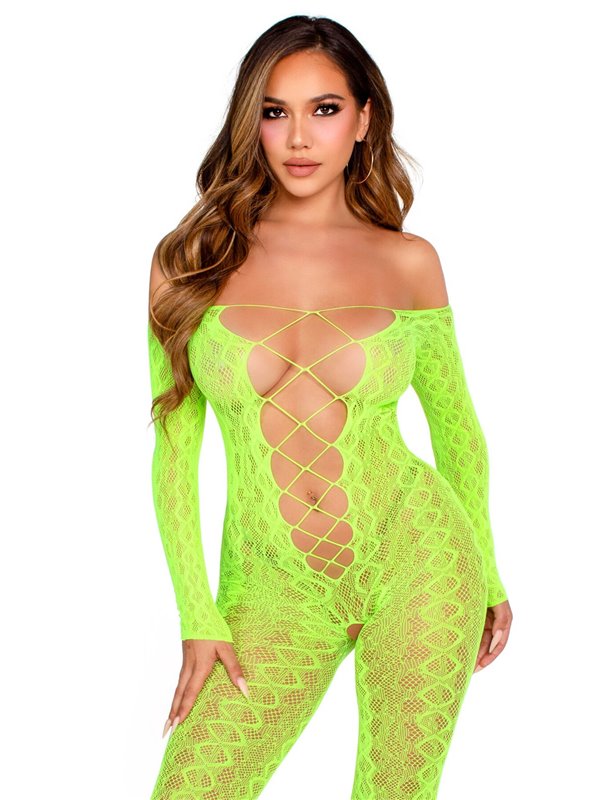 Бодістокінг Leg Avenue Crotchless Footless Lingerie Bodystocking One Size Neon Green SX2777 Leg Avenue (США) фото - Luxbikini