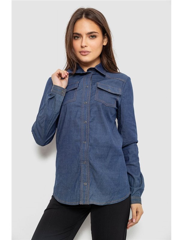 Сорочка жіноча однотонна, колір синій, 230R069 230R069 AGER фото - Luxbikini