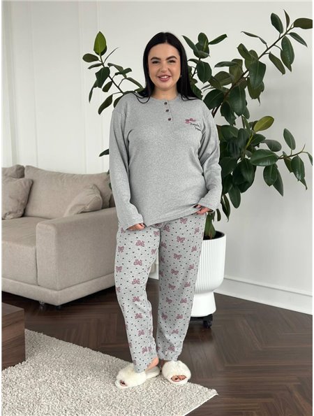 Жіноча тепла сіра піжама із бантиками DO3891/2 Ghazel фото - Luxbikini