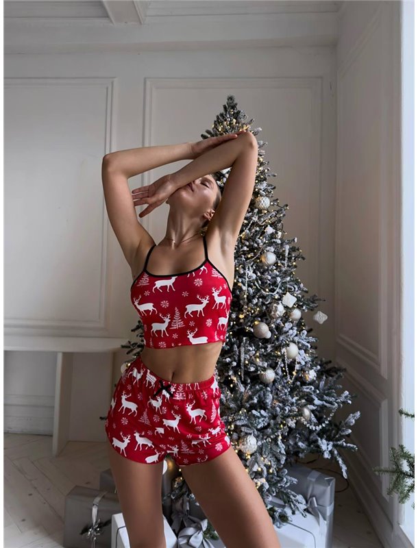 Піжама червона з новорічним візерунком DO3875 DO3875 Ghazel фото - Luxbikini