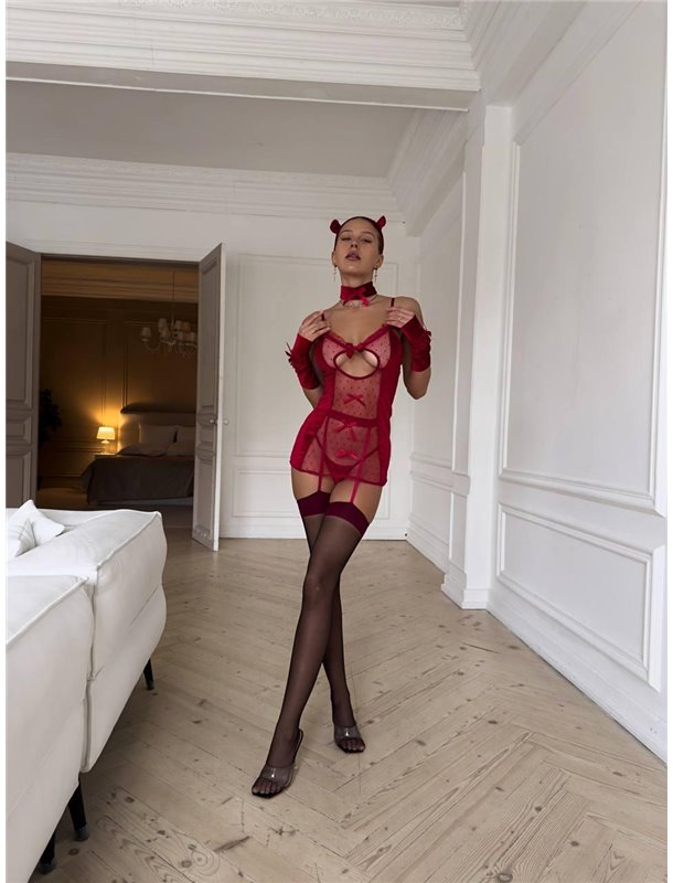 Велюровий пеньюар із гартерами,рукавичками DO3864 DO3864 Ghazel фото - Luxbikini