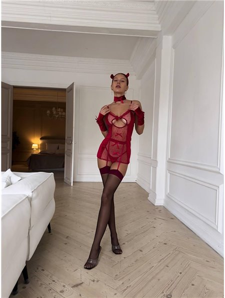 Велюровий пеньюар із гартерами,рукавичками DO3864 DO3864 Ghazel фото - Luxbikini