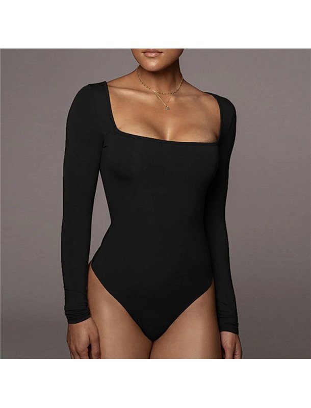 Сексуальний облягаючий боді комбідрес із квадратним вирізом - чорний КОМБ-КВ-ВЫР-ЧОР-2  фото - Luxbikini