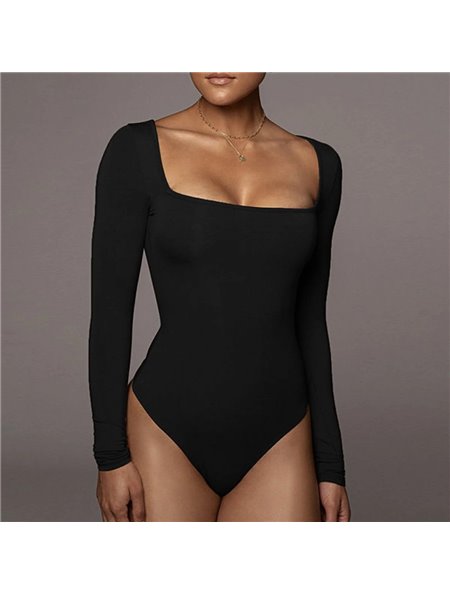 Сексуальний облягаючий боді комбідрес із квадратним вирізом - чорний КОМБ-КВ-ВЫР-ЧОР-2  фото - Luxbikini