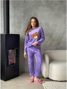 Тепла махрова фіолетова піжамка з ведмедиком DO2502/2 Ghazel фото - Luxbikini