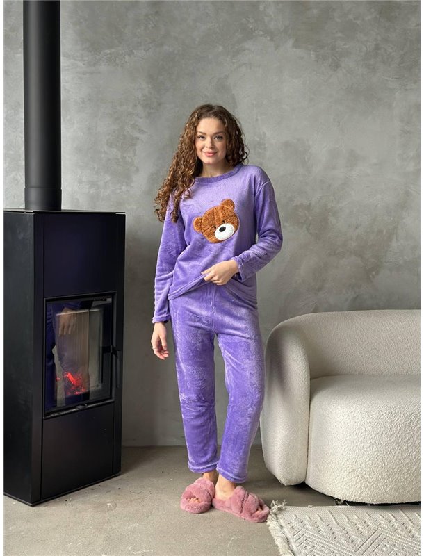 Тепла махрова фіолетова піжамка з ведмедиком DO2502/2 Ghazel фото - Luxbikini