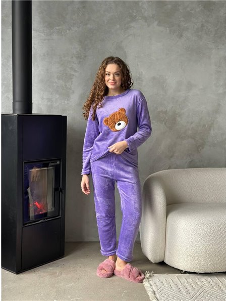 Тепла махрова фіолетова піжамка з ведмедиком DO2502/2 Ghazel фото - Luxbikini
