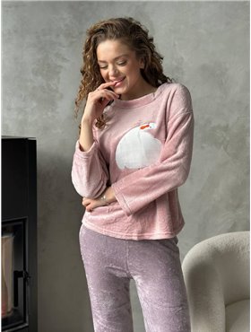 Тепла розова піжама з сірими штанами та милим принтом DO3907 Ghazel фото - Luxbikini