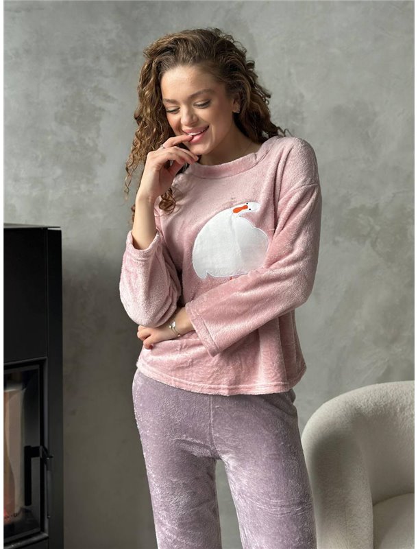 Тепла розова піжама з сірими штанами та милим принтом DO3907 Ghazel фото - Luxbikini