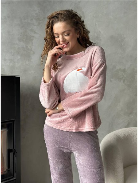 Тепла розова піжама з сірими штанами та милим принтом DO3907 Ghazel фото - Luxbikini