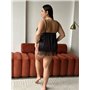 Атласний короткий пеньюар з мереживними краями та розпорками PLUS SIZE DO3937 DO3937 Ghazel фото - Luxbikini