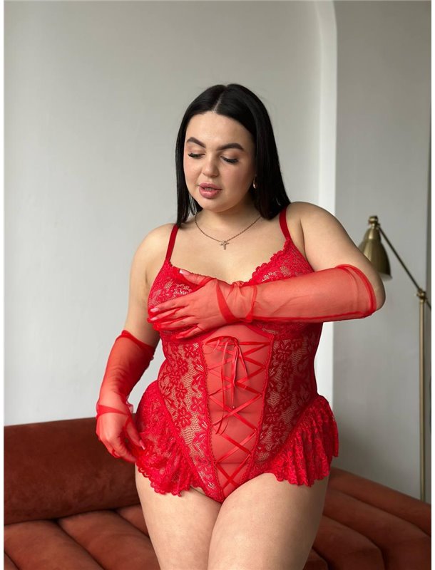 Червоний сітчастий боді з відкритою спиною DO3929 Ghazel фото - Luxbikini