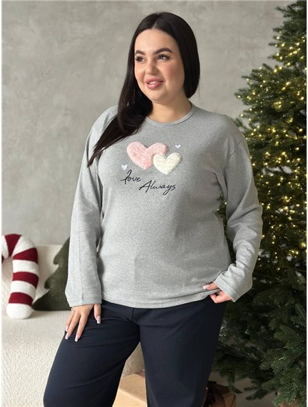 Сіра м'яка піжамка з сердечками DO3925/1 Ghazel фото - Luxbikini