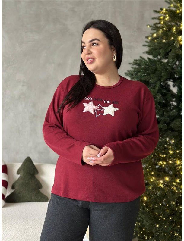 Зручна червона піжамка із зірочками та чорними штанами DO3923/1 Ghazel фото - Luxbikini