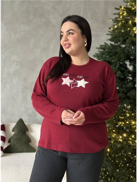 Зручна червона піжамка із зірочками та чорними штанами DO3923/1 Ghazel фото - Luxbikini