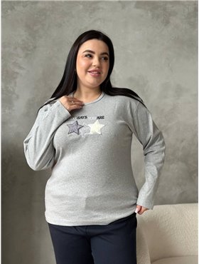 Зручна сіра піжамка із зірочками та чорними штанами DO3923 Ghazel фото - Luxbikini