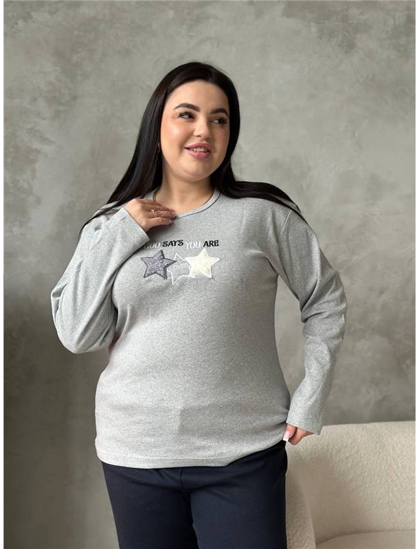 Зручна сіра піжамка із зірочками та чорними штанами DO3923 Ghazel фото - Luxbikini