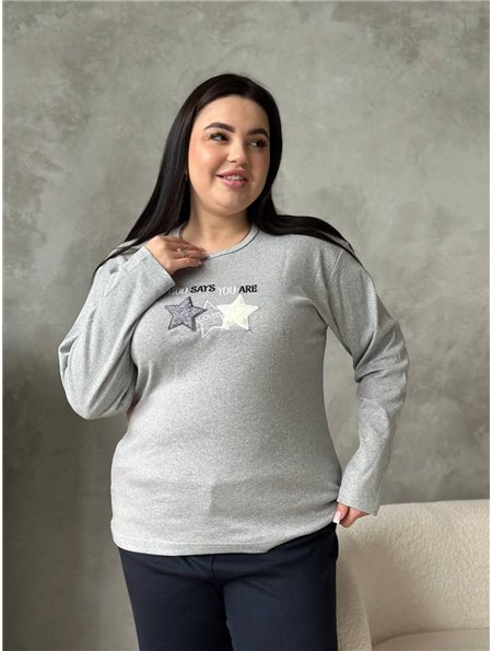 Зручна сіра піжамка із зірочками та чорними штанами DO3923 Ghazel фото - Luxbikini