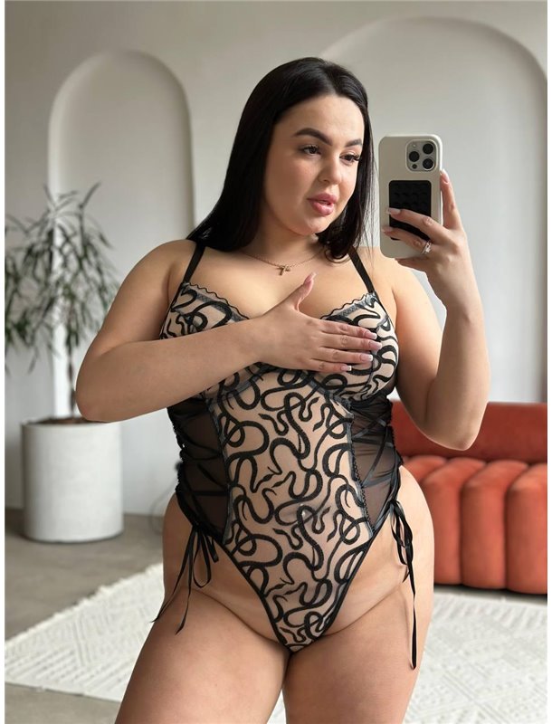 Чорний розкішний боді PLUS SIZE DO3938 Ghazel фото - Luxbikini