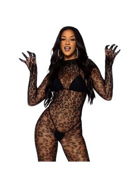 Комбінезон-боді безшовний леопардовий з мережива з довгими рукавами з відкритою спиною XS/S/M Чорний X00001212 China фото - L...