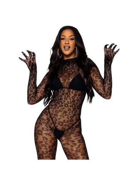 Комбінезон-боді безшовний леопардовий з мережива з довгими рукавами з відкритою спиною XS/S/M Чорний X00001212 China фото - L...