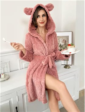 Махровий халат з сердечками вушками та капюшоном - пудра ХАЛ-МАХ-КАП-ВУШ-СЕРД  фото - Luxbikini