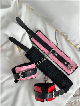 Хутряні браслети рожеві з чорними вставками для рольових ігор AS1051/3 Ghazel фото - Luxbikini