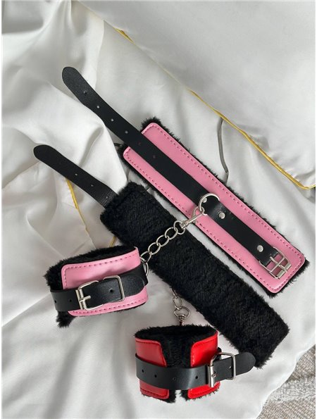 Хутряні браслети рожеві з чорними вставками для рольових ігор AS1051/3 Ghazel фото - Luxbikini