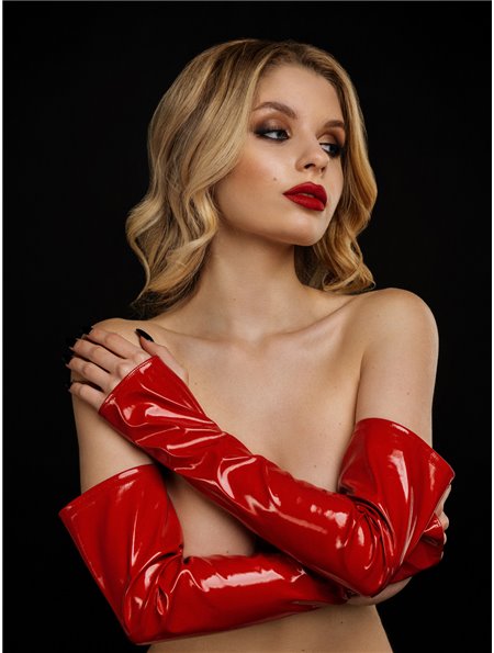 Червоні латексні рукавички з вінілу без пальців. Мітенки з вінілу екстра-довгі, S 2085305816 D&A фото - Luxbikini