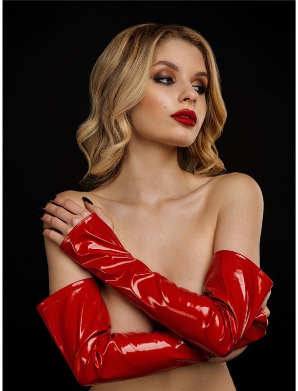 Червоні латексні рукавички з вінілу без пальців. Мітенки з вінілу екстра-довгі, S 2112329397 D&A фото - Luxbikini