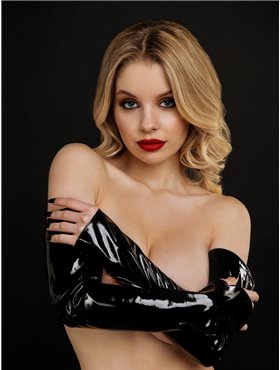 Чорний латекс перчатки без пальців, рукавички-мітенки з вінілу, екстра довгі, S 2112341760 D&A фото - Luxbikini