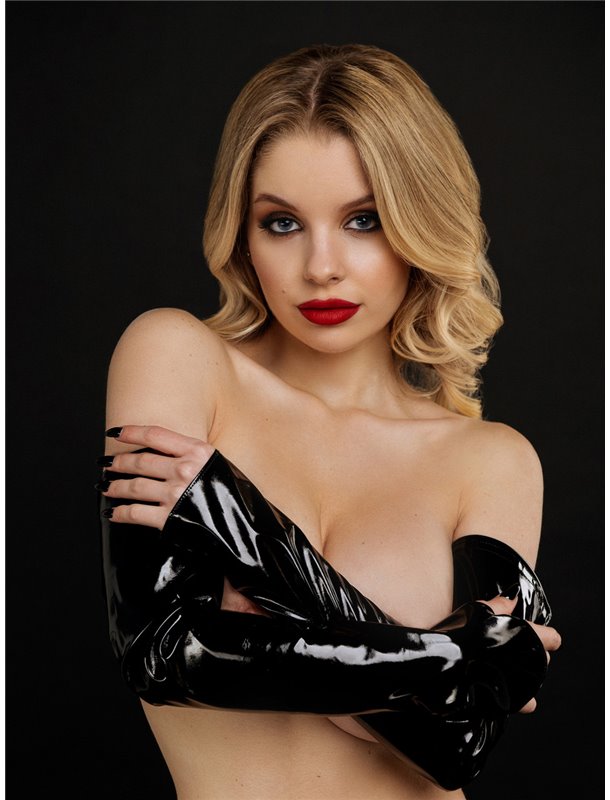 Чорний латекс перчатки без пальців, рукавички-мітенки з вінілу, екстра довгі, S 2112341760 D&A фото - Luxbikini