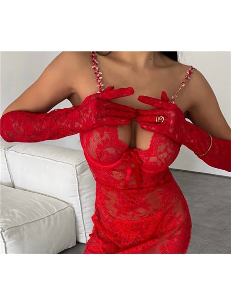 Мереживні червоні рукавички довгі AS3403/2 Ghazel фото - Luxbikini