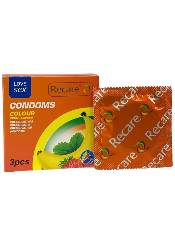 Презервативи Recare Color Fruit Flavour Condoms 3 шт, аромати: м'ята, банан, полуниця SX3318 Recare (Китай) фото - Luxbikini